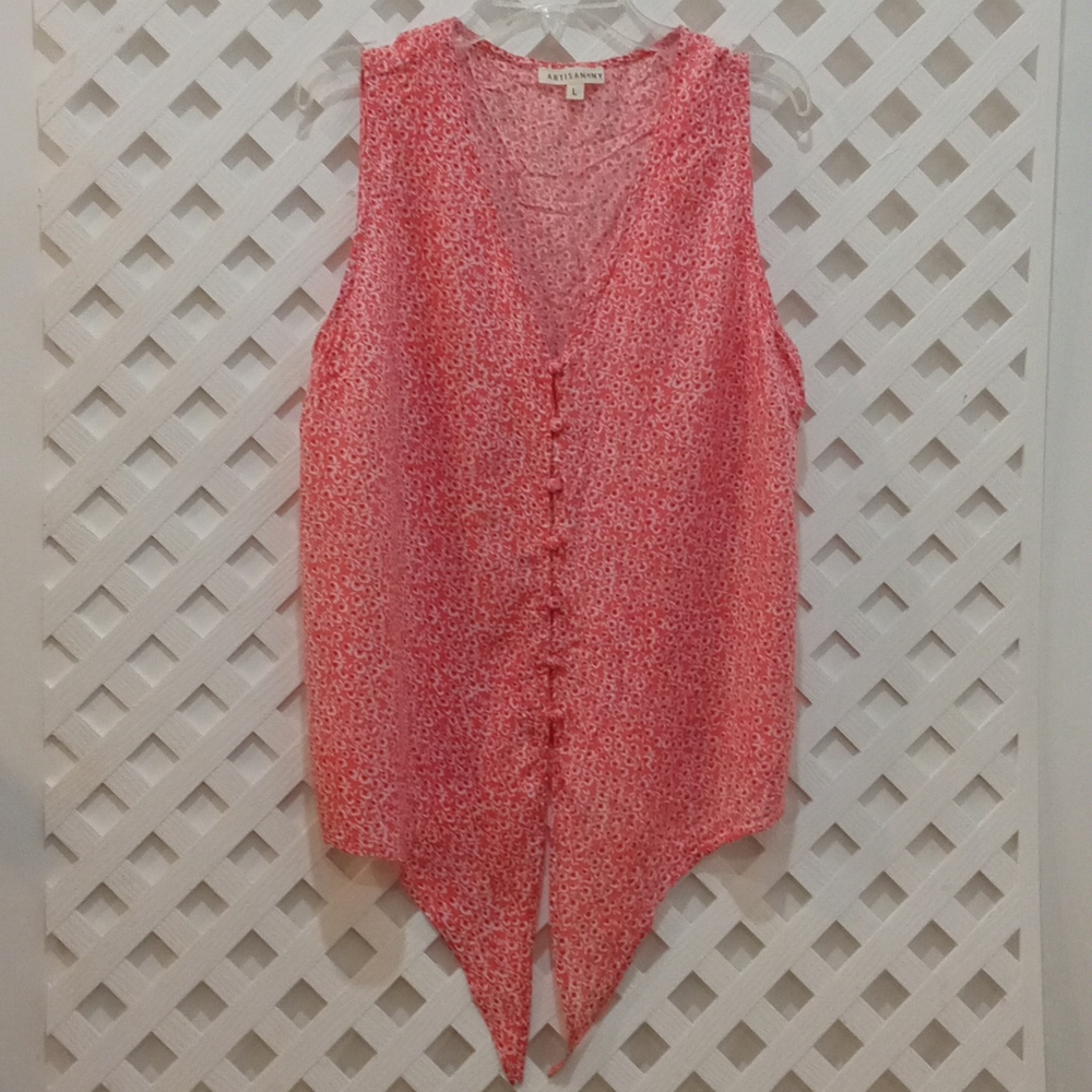 Artisan NY Floral Print Pink Rayon Front Tie Tank Top Size L